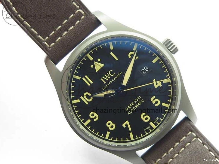 MIROTIME 0323 Mark XVIII IW327006 Titanium V7F 1:1 Best Edition Black Dial on Brown Leather Strap A Attractive 7080